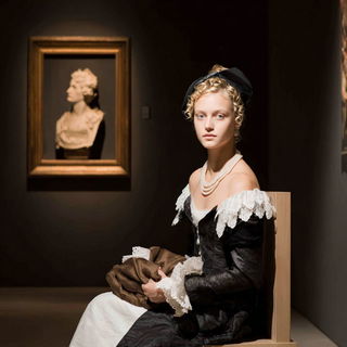 Chiaroscuro Masquerade style, Midjourney V7: haute-couture fashion outfit