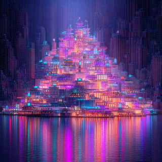 Neon Biocollage style, Midjourney V7: megacity with futuristic bioarchitecture
