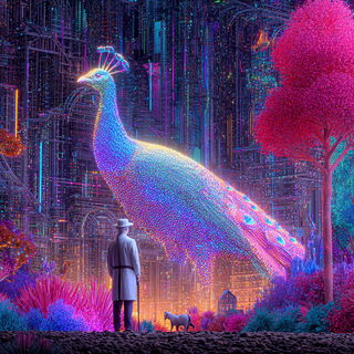 Neon Biocollage style, Midjourney V7: retro fairy-tale illustration