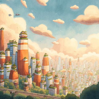 Lensing Cloudbound style, Midjourney V7: megacity with futuristic bioarchitecture