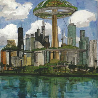Garbled Gills style, Midjourney V7: megacity with futuristic bioarchitecture