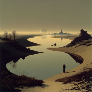 Gloamfront style, Midjourney V7: realistic landscape photograph of quiet dawn