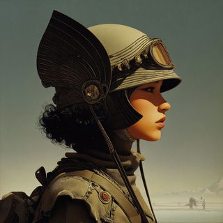 Gloamfront style, Midjourney V7: photographic portrait of female protagonist