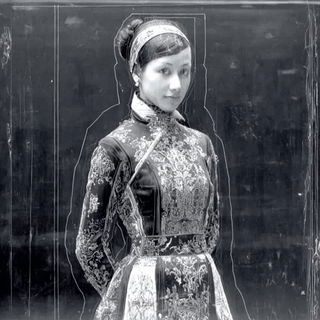 Cryotopographica style, Midjourney V7: haute-couture fashion outfit