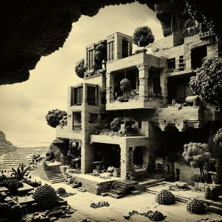 Sepia Lithic Chiaroscuro style, Midjourney V7: abstract 3D render