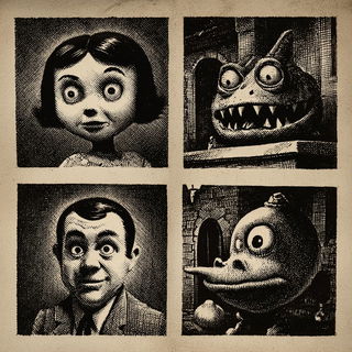 Sepia Lithic Chiaroscuro style, Midjourney V7: black-and-white manga comic strip