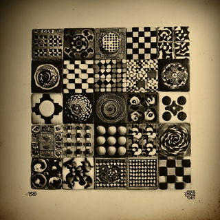 Sepia Lithic Chiaroscuro style, Midjourney V7: creative pattern composition