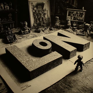 Sepia Lithic Chiaroscuro style, Midjourney V7: typographic composition with large letters