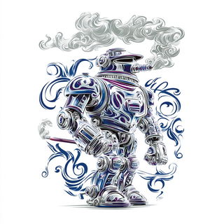 Ouroboros Filigree style, Midjourney V7: concept art character design of retropunk steam knight