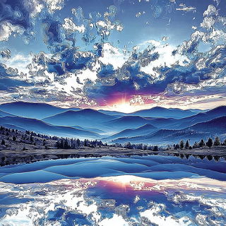 Ouroboros Filigree style, Midjourney V7: realistic landscape photograph of quiet dawn