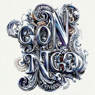 Ouroboros Filigree style, Midjourney V7: typographic composition with large letters