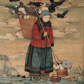 Tenonfold style, Midjourney V7: traditional folk art