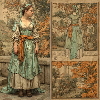 Ruincascade style, Midjourney V7: haute-couture fashion outfit