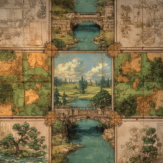 Ruincascade style, Midjourney V7: creative pattern composition