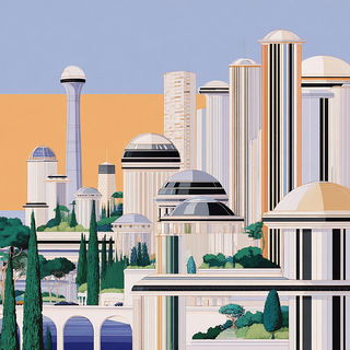 Calcite Modette style, Midjourney V7: megacity with futuristic bioarchitecture