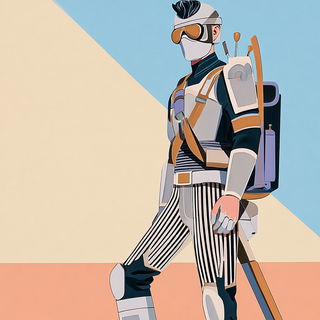 Calcite Modette style, Midjourney V7: concept art character design of retropunk steam knight