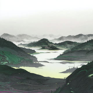 Glazebeast Rhapsody style, Midjourney V7: realistic landscape photograph of quiet dawn
