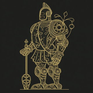 Goldleaf Phyllary style, Midjourney V7: concept art character design of retropunk steam knight