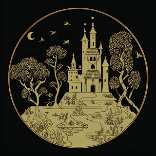 Goldleaf Phyllary style, Midjourney V7: retro fairy-tale illustration
