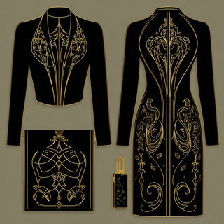 Goldleaf Phyllary style, Midjourney V7: haute-couture fashion outfit