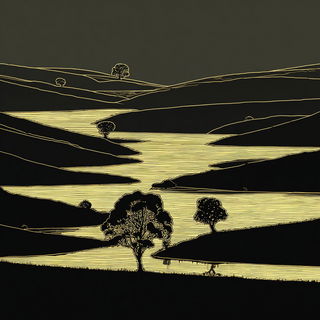 Goldleaf Phyllary style, Midjourney V7: realistic landscape photograph of quiet dawn