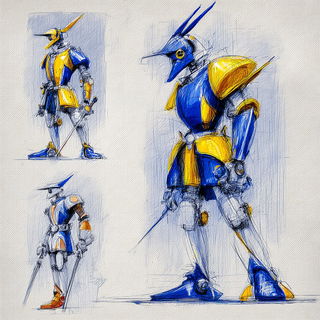Fixer City style, Midjourney V7: concept art character design of retropunk steam knight