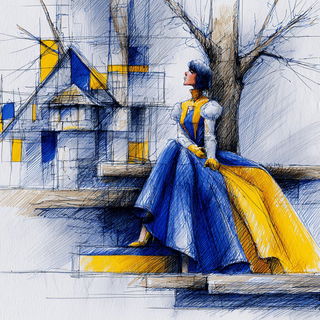 Fixer City style, Midjourney V7: retro fairy-tale illustration