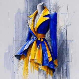 Fixer City style, Midjourney V7: haute-couture fashion outfit