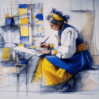 Fixer City style, Midjourney V7: traditional folk art