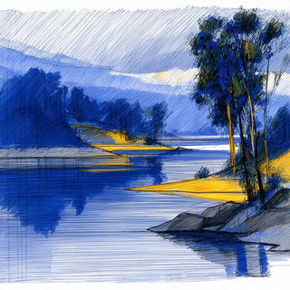 Fixer City style, Midjourney V7: realistic landscape photograph of quiet dawn