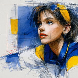 Fixer City style, Midjourney V7: photographic portrait of female protagonist