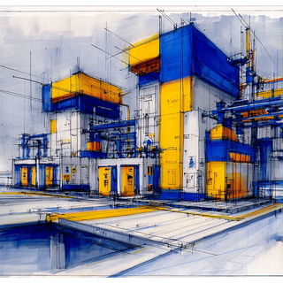 Fixer City style, Midjourney V7: technical infrastructure blueprint schematics