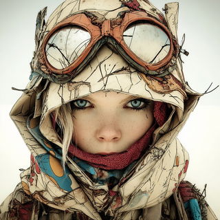 Carpal Megalithics style, Midjourney V7: photographic portrait of female protagonist
