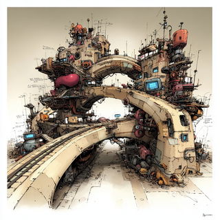 Carpal Megalithics style, Midjourney V7: technical infrastructure blueprint schematics