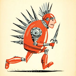 Glyphorama style, Midjourney V7: concept art character design of retropunk steam knight