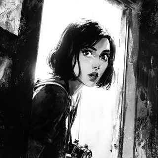 Proscenium Violence style, Midjourney V7: photographic portrait of female protagonist