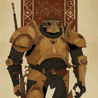 Cenobite Castlegraph style, Midjourney V7: concept art character design of retropunk steam knight