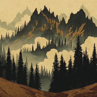 Cenobite Castlegraph style, Midjourney V7: realistic landscape photograph of quiet dawn