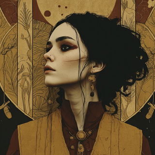 Cenobite Castlegraph style, Midjourney V7: photographic portrait of female protagonist