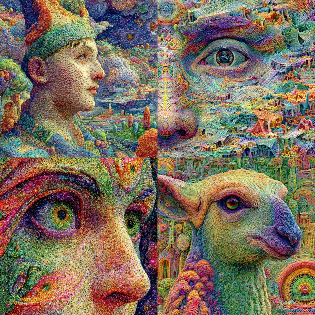 DeepDream style, Midjourney V7, render 1 of 4