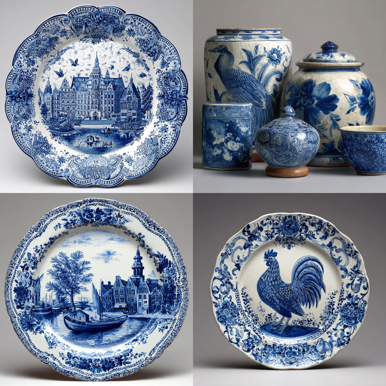 Delftware style, Midjourney V7, render 1 of 4