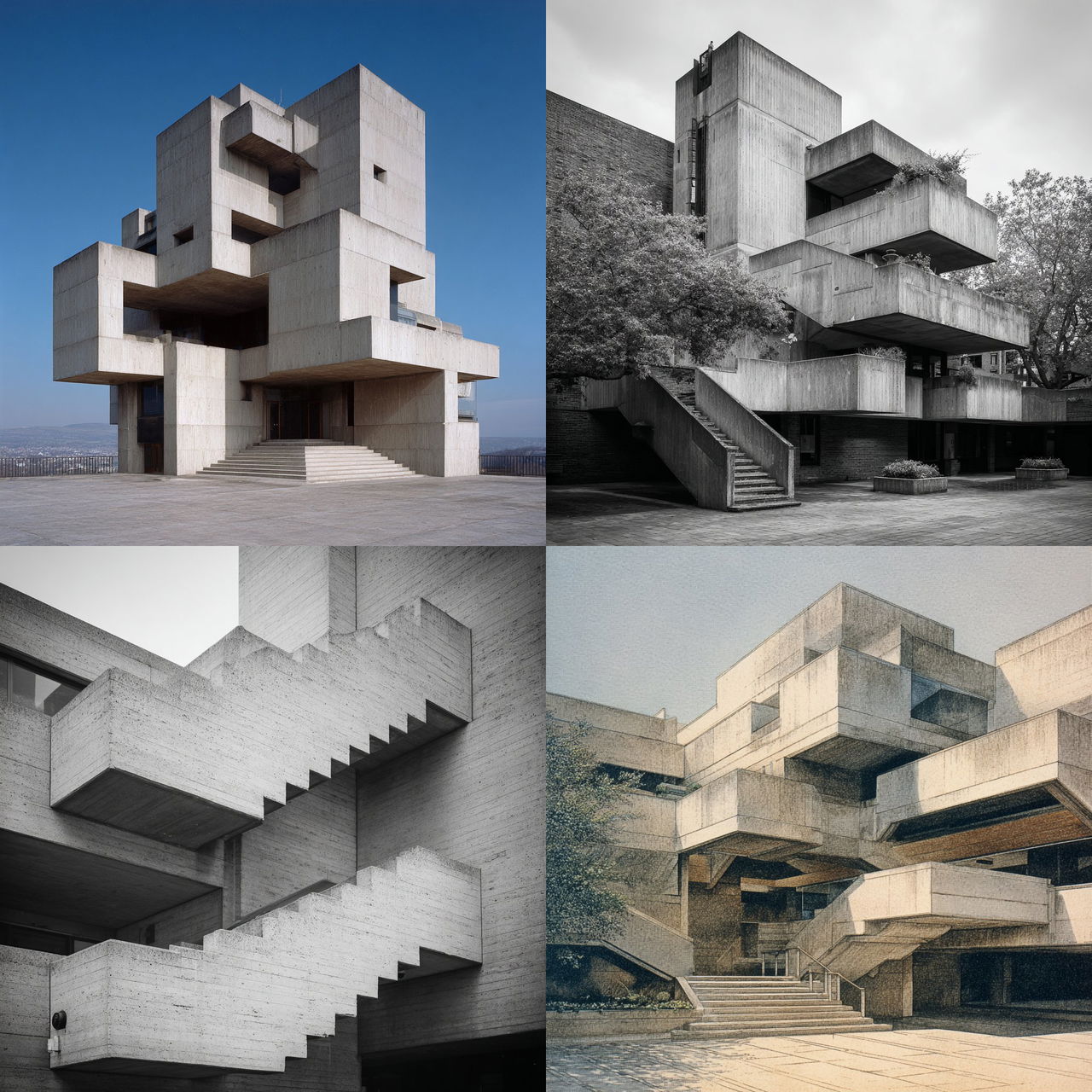 Denys Lasdun style, Midjourney V7, render 1 of 4