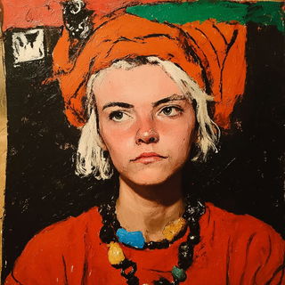Garbleskull style, Midjourney V7: photographic portrait of female protagonist