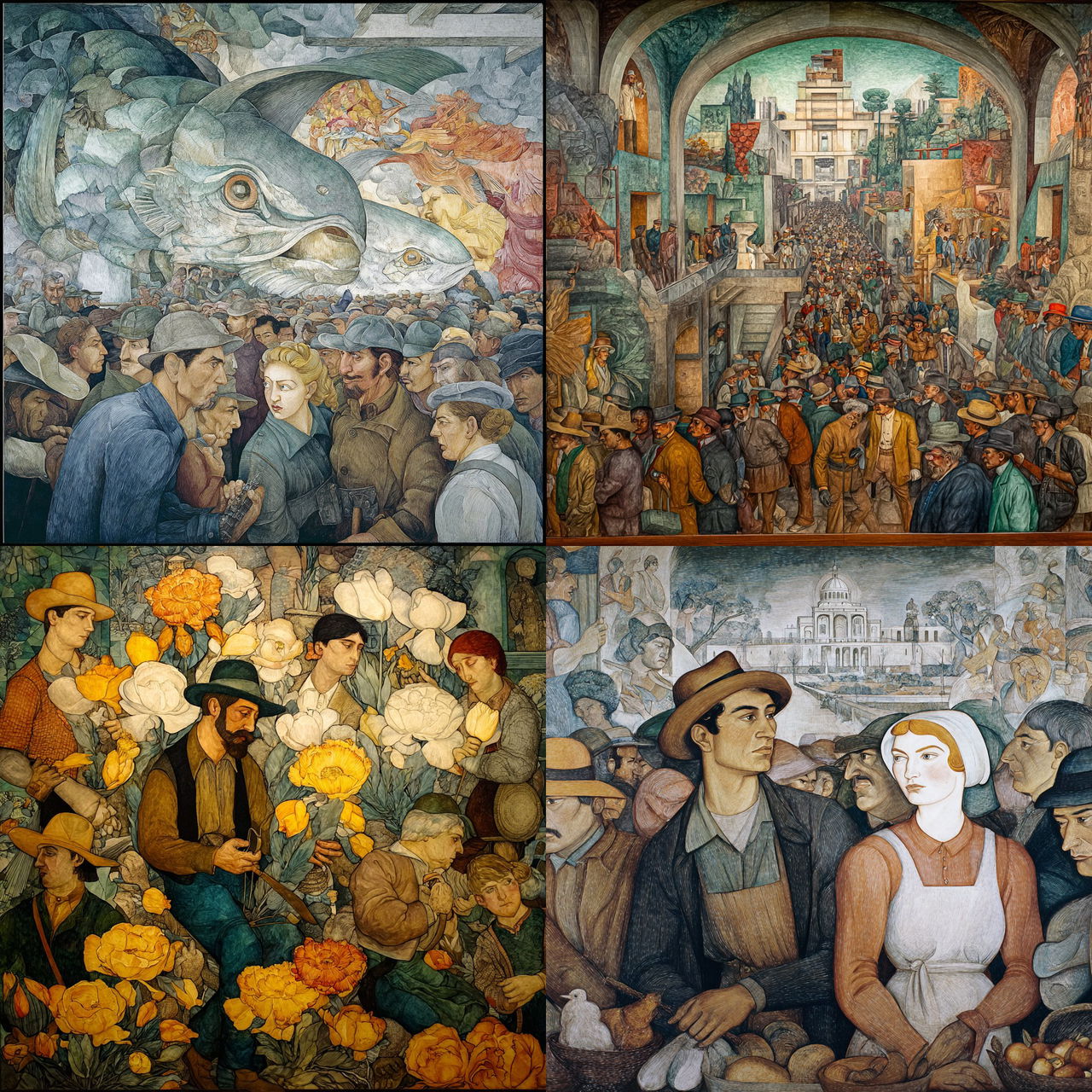 Diego Rivera style, Midjourney V7, render 1 of 4
