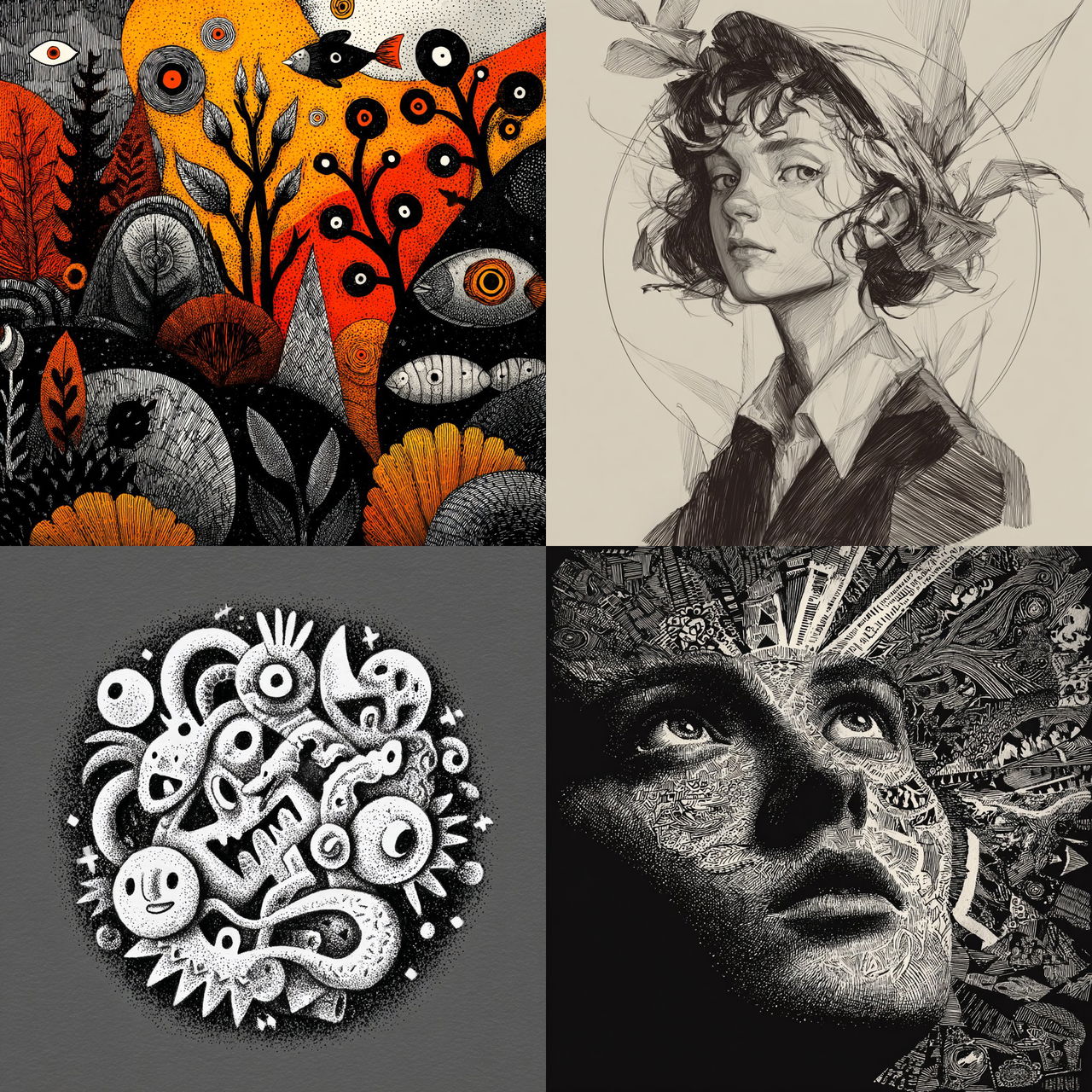 Doodle style, Midjourney V7, render 1 of 4