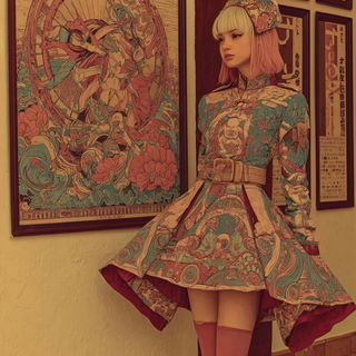 Rosetteichthys style, Midjourney V7: haute-couture fashion outfit