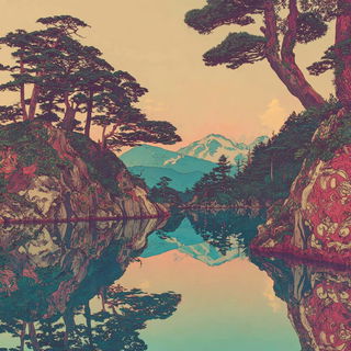 Rosetteichthys style, Midjourney V7: realistic landscape photograph of quiet dawn