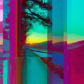 Riftophany style, Midjourney V7: realistic landscape photograph of quiet dawn