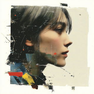 Asphalt Palimpsest style, Midjourney V7: photographic portrait of female protagonist