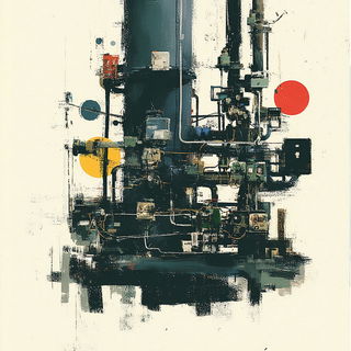 Asphalt Palimpsest style, Midjourney V7: technical infrastructure blueprint schematics